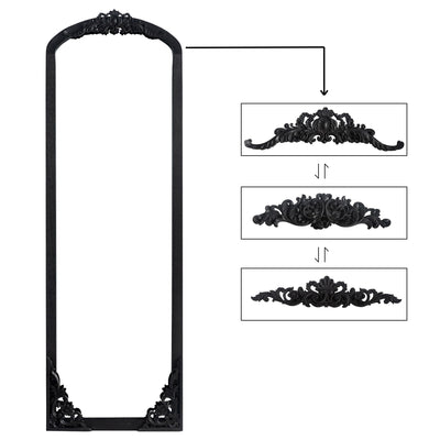 Arched Full-Length Solid Wood Carving Floor Mirror