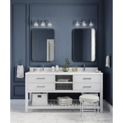 Archie Collection Three-Light Polished Chrome Clear Double Prismatic Glass Coastal Bath Vanity Light - 8.75 x 26.25 x 7.25