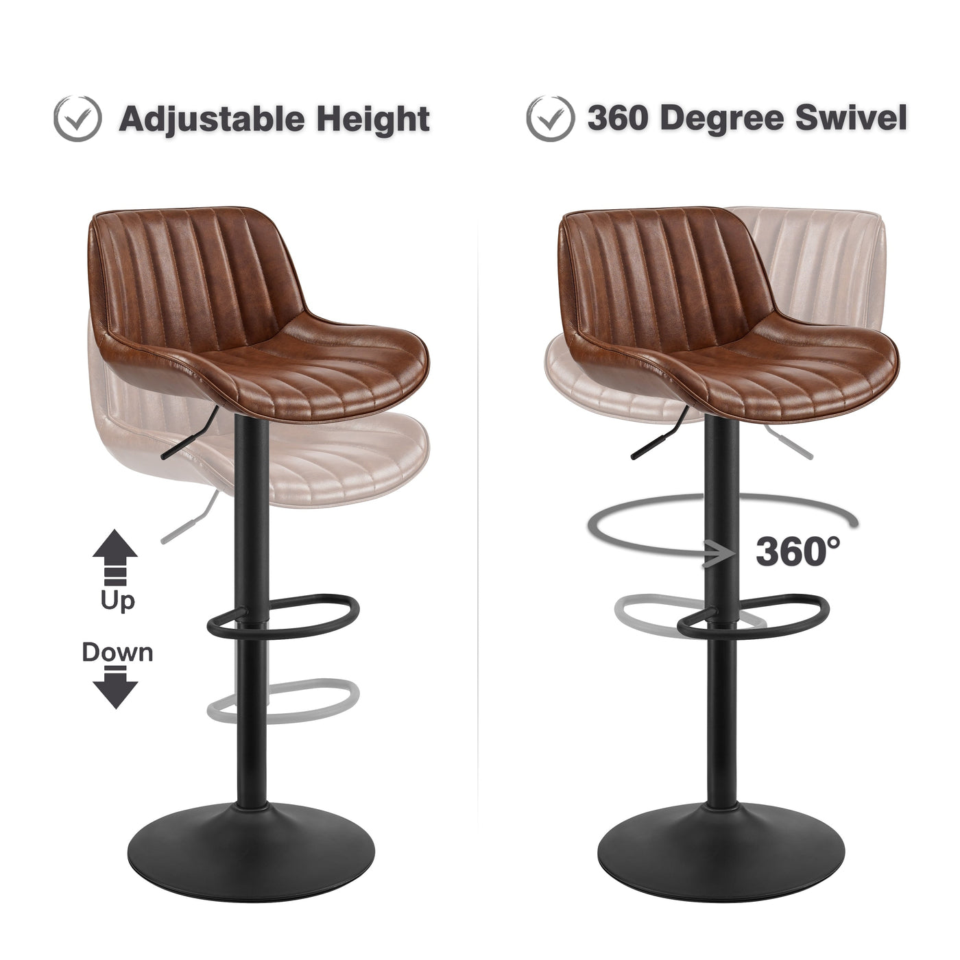 Art Leon Adjustable Height Swivel Barstool, Set of 2