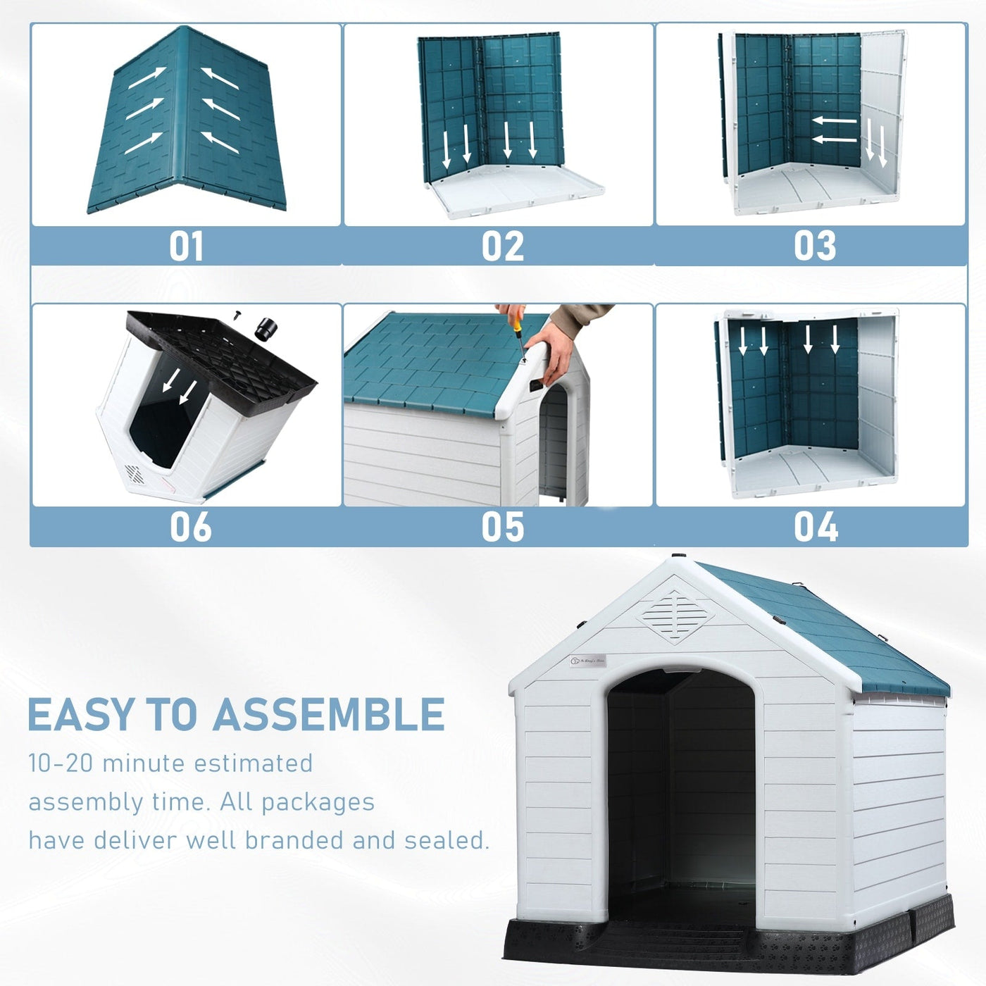 BOSSIN Plastic Dog House for Small to Large Sized Dogs, Indoor Outdoor Insulated Doghouse Puppy Shelter with Elevated Floor