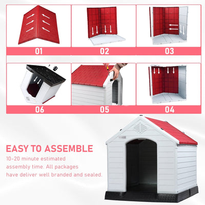 BOSSIN Plastic Dog House for Small to Large Sized Dogs, Indoor Outdoor Insulated Doghouse Puppy Shelter with Elevated Floor