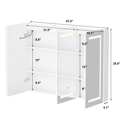 Bathroom Medicine Cabinet LED Mirror Anti-Fog 6000K Wall Cabinet White