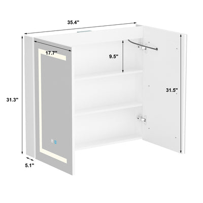 Bathroom Medicine Cabinet LED Mirror Anti-Fog 6000K Wall Cabinet White