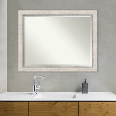 Beveled Wood Bathroom Wall Mirror - Trellis Silver Frame - Trellis Silver