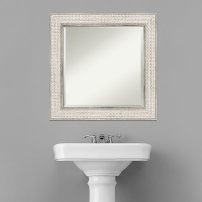 Beveled Wood Bathroom Wall Mirror - Trellis Silver Frame - Trellis Silver