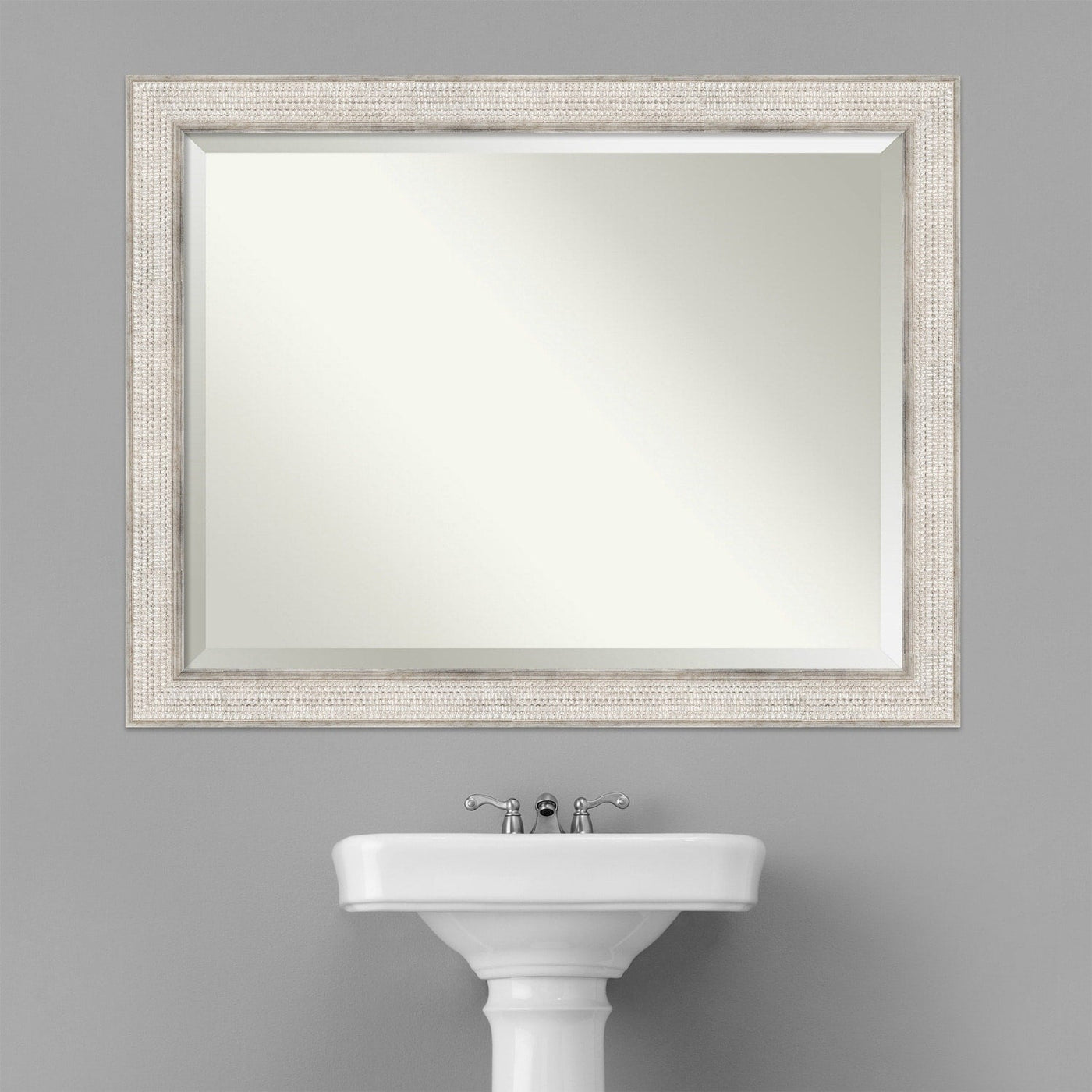 Beveled Wood Bathroom Wall Mirror - Trellis Silver Frame - Trellis Silver