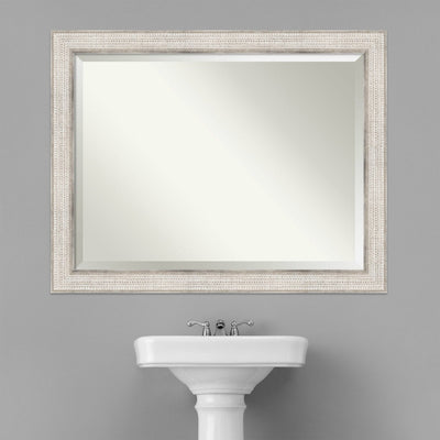 Beveled Wood Bathroom Wall Mirror - Trellis Silver Frame - Trellis Silver