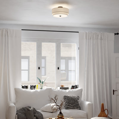 Burnaby Mid-Century Modern Ceiling Mount Light White Linen Drum Shade