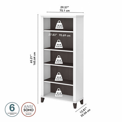 Bush Furniture Somerset Tall 5 Shelf Bookcase with Adjustable Shelves