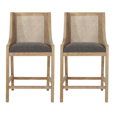 Christopher Knight Home Cataldo Fabric Upholstered Wood and Cane 25.5-Inch Counter Stools (Set of 2)