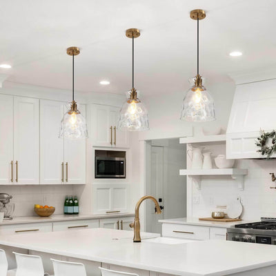 Elisie Mid-century Modern Pendant Light 1-Light Waterfall Glass Hammered Dome Kitchen Island Lighting Dining Room
