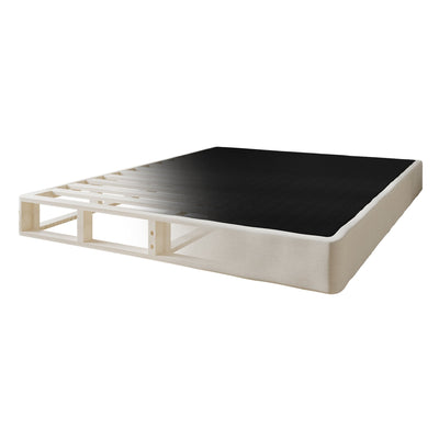 CraftPorch Solid Wood 5-Inch Box Spring Foundation with Wood Slats with Warm Grey Linen Cover