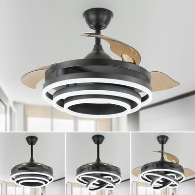 Cusp Barn 42 Retractable Ceiling Fan with Lights and Remote DIY Shape Fandelier Modern Silent DC Motor LED Ceiling Light