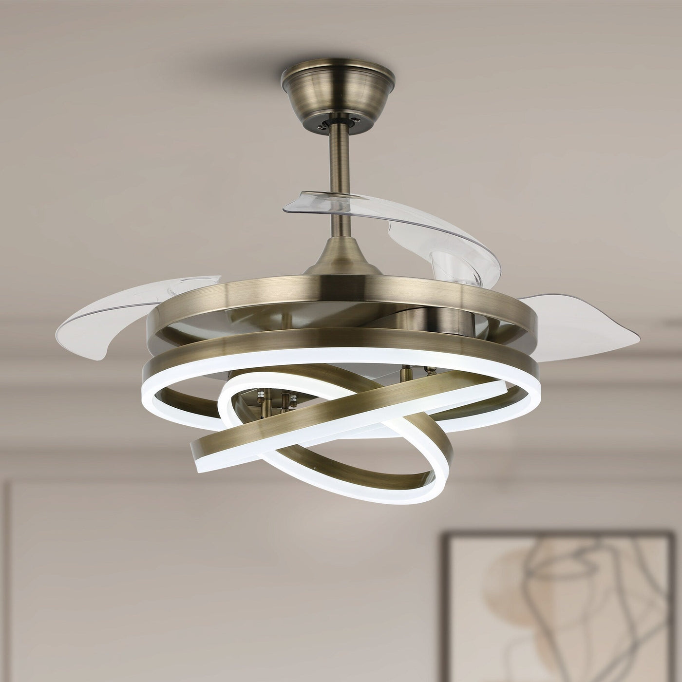 Cusp Barn 42 Retractable Ceiling Fan with Lights and Remote DIY Shape Fandelier Modern Silent DC Motor LED Ceiling Light