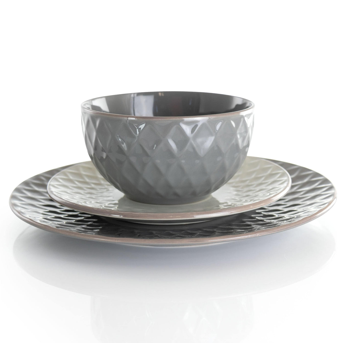 Elama Tahitian Diamond 16 Piece Stoneware Dinnerware Set in Slate