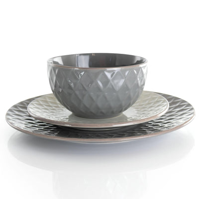 Elama Tahitian Diamond 16 Piece Stoneware Dinnerware Set in Slate