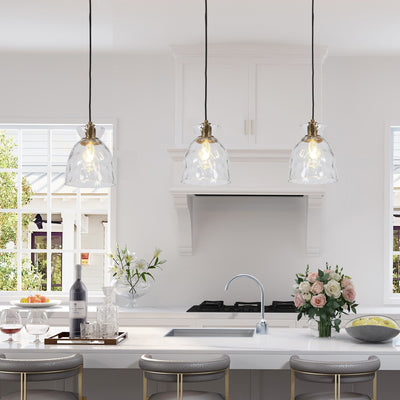 Elisie Mid-century Modern Pendant Light 1-Light Waterfall Glass Hammered Dome Kitchen Island Lighting Dining Room