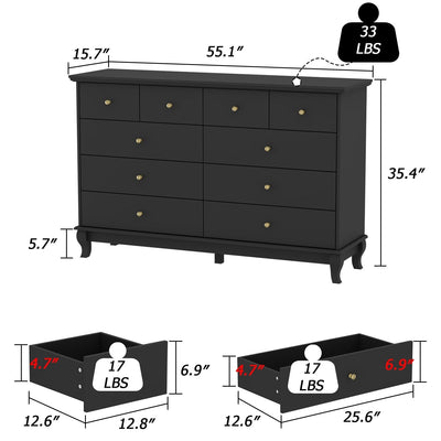 10 Drawer Double Dresser for Bedroom White Dresser Wide Storage