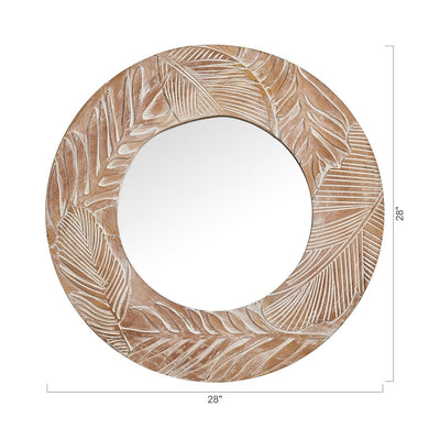 Farmhouse Carved Wood Round Wall Mirror - 28 x 28