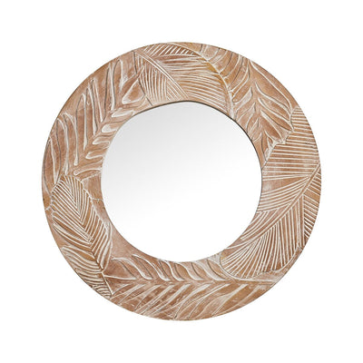 Farmhouse Carved Wood Round Wall Mirror - 28 x 28