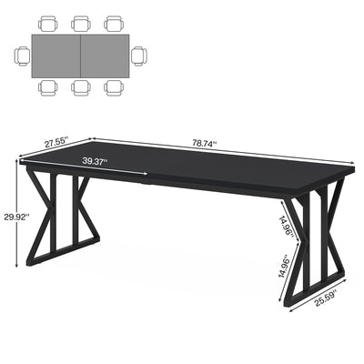 Farmhouse Dining Table for 6 People, 70.8-Inch Rectangular Wood Kitchen Table