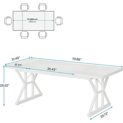 Farmhouse Dining Table for 6 People, 70.8-Inch Rectangular Wood Kitchen Table