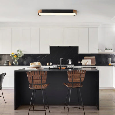 Farmhouse Wood Long Oval Dimmable LED Flush Mount - 37 3000k/6000k
