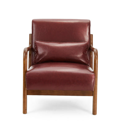 Glitzhome 30.75H Mid-Century Modern PU Leather Armchair Accent Chair with Pillow - 25.75W x 33.75D x 30.75H