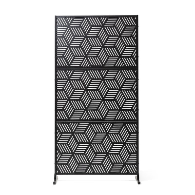 Glitzhome 6ft Galvanized Floral Patterned 3-Panel Privacy Screen Room Divider Fences