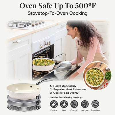 Gotham Steel Hammered Cream 15 Piece Pots and Pans Ultra Ceramic Nonstick Cookware Set with Utensils
