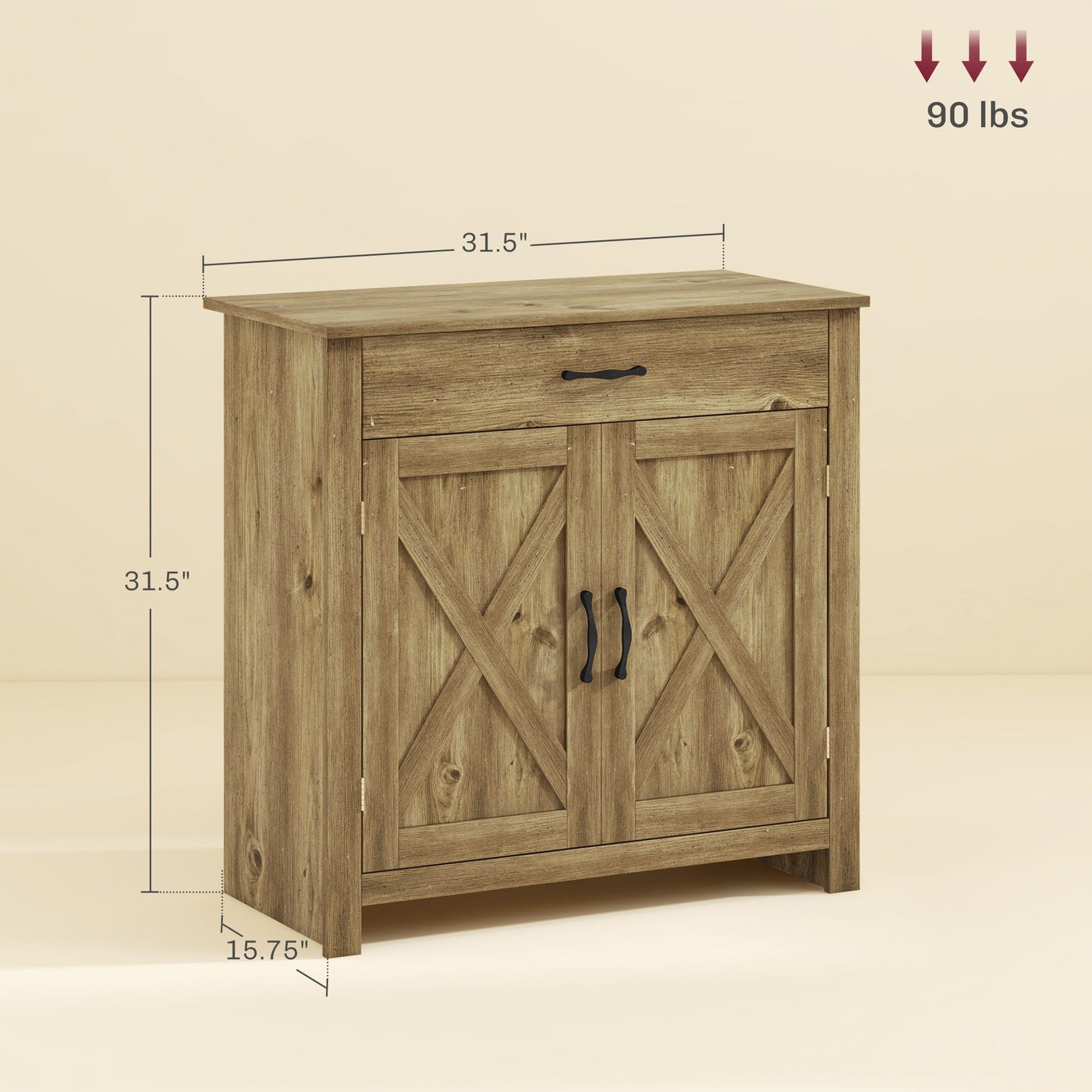 HOMCOM 32 Farmhouse Barn Door Style Sideboard Cabinet,Buffet Storage Cabinet Coffee Bar for Living Room or Entryway