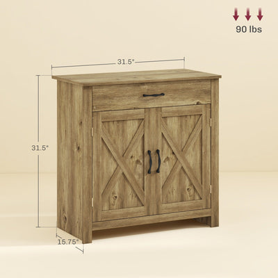 HOMCOM 32 Farmhouse Barn Door Style Sideboard Cabinet,Buffet Storage Cabinet Coffee Bar for Living Room or Entryway