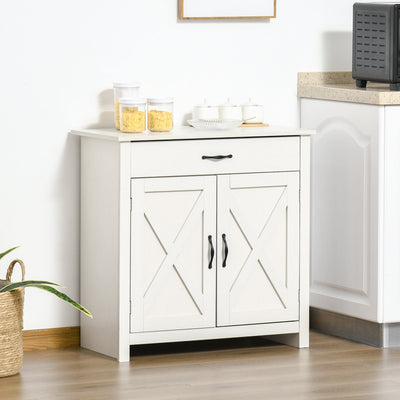 HOMCOM 32 Farmhouse Barn Door Style Sideboard Cabinet,Buffet Storage Cabinet Coffee Bar for Living Room or Entryway