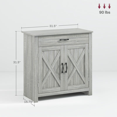 HOMCOM 32 Farmhouse Barn Door Style Sideboard Cabinet,Buffet Storage Cabinet Coffee Bar for Living Room or Entryway