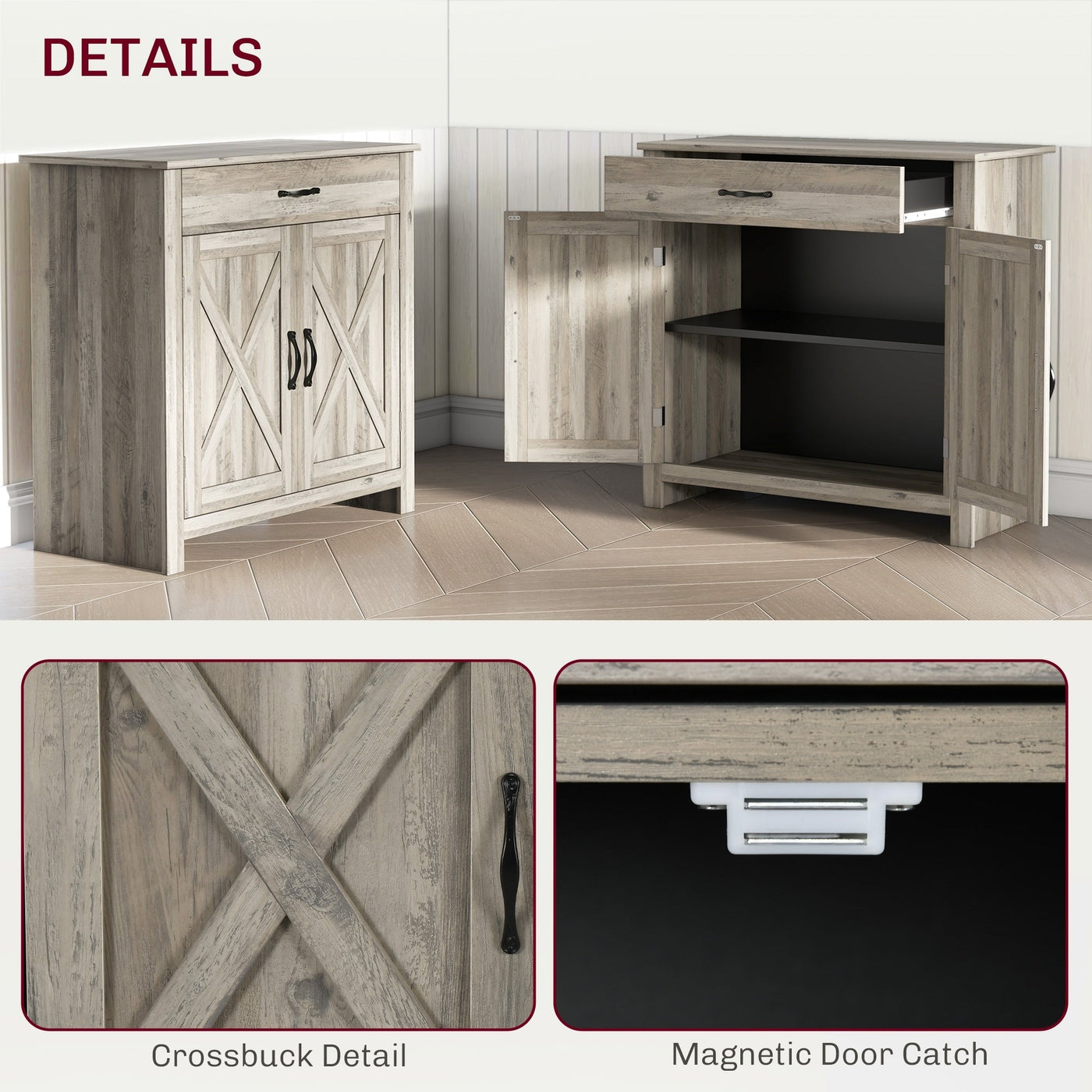 HOMCOM 32 Farmhouse Barn Door Style Sideboard Cabinet,Buffet Storage Cabinet Coffee Bar for Living Room or Entryway