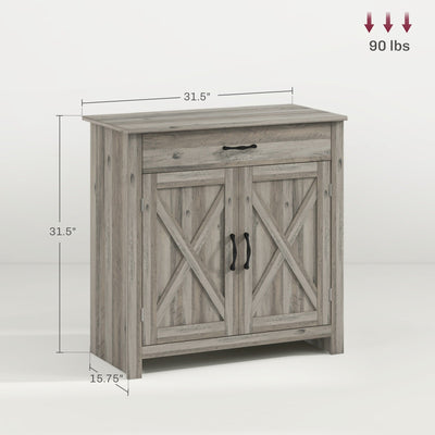 HOMCOM 32 Farmhouse Barn Door Style Sideboard Cabinet,Buffet Storage Cabinet Coffee Bar for Living Room or Entryway
