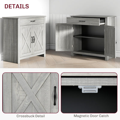 HOMCOM 32 Farmhouse Barn Door Style Sideboard Cabinet,Buffet Storage Cabinet Coffee Bar for Living Room or Entryway