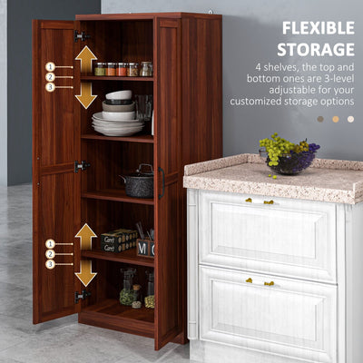 HOMCOM 63 2-Door Kitchen Pantry, Freestanding Storage Cabinet with 5-tier Shelving and 2 Adjustable Shelves for Dining Room