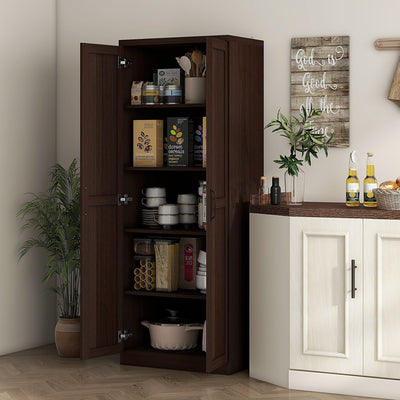 HOMCOM 63 2-Door Kitchen Pantry, Freestanding Storage Cabinet with 5-tier Shelving and 2 Adjustable Shelves for Dining Room