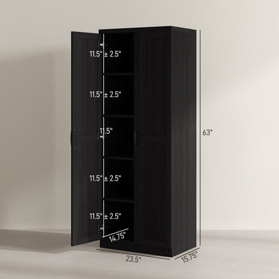 HOMCOM 63 2-Door Kitchen Pantry, Freestanding Storage Cabinet with 5-tier Shelving and 2 Adjustable Shelves for Dining Room