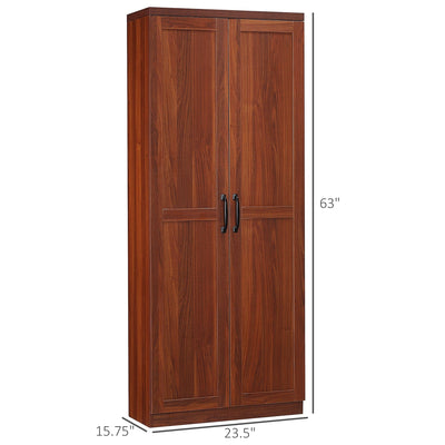 HOMCOM 63 2-Door Kitchen Pantry, Freestanding Storage Cabinet with 5-tier Shelving and 2 Adjustable Shelves for Dining Room