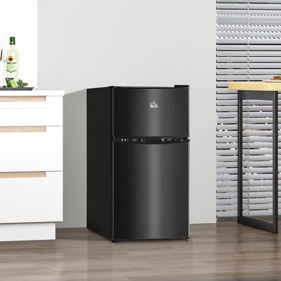 HOMCOM Double Door Mini Fridge with Freezer, 3.2 Cu.Ft Compact Refrigerator with Adjustable Shelf, Adjustable Thermostat