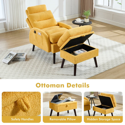 HOMYKA Accent Lounge Chair with Adjustable Backrest Storage Ottoman