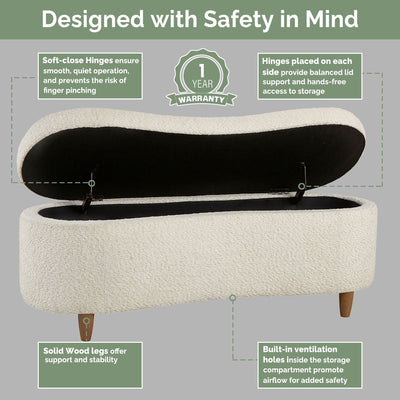 INK IVY Bailey Boucle-Style Curved Storage Accent Bench