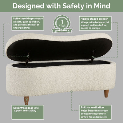 INK IVY Bailey Boucle-Style Curved Storage Accent Bench