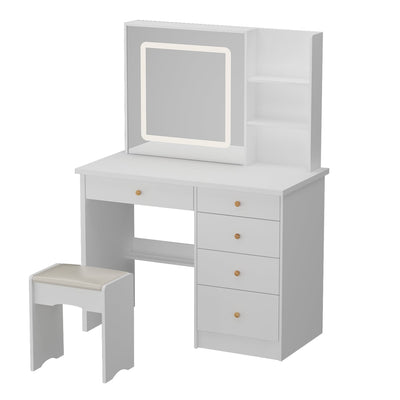 Kerrogee Makeup Vanity Set with Adjustable Lighted Mirror & Stool - 39.4L x 19.7W x 53.5H
