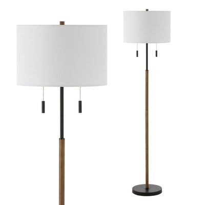 Koda 61 Rustic Farmhouse Iron Candlestick Pull Chains LED Floor Lamp, Brown Wood Finish/Black by JONATHAN Y