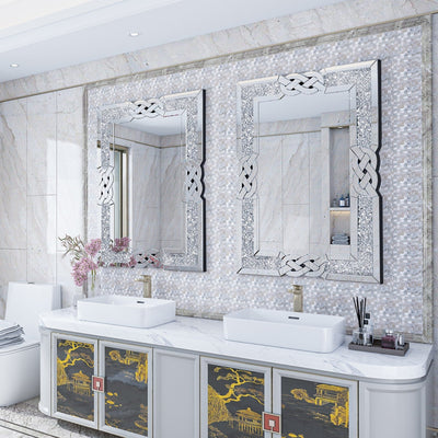 Large Interlocking Mirrored Wall Mirror with Crystal Beads Rectangle