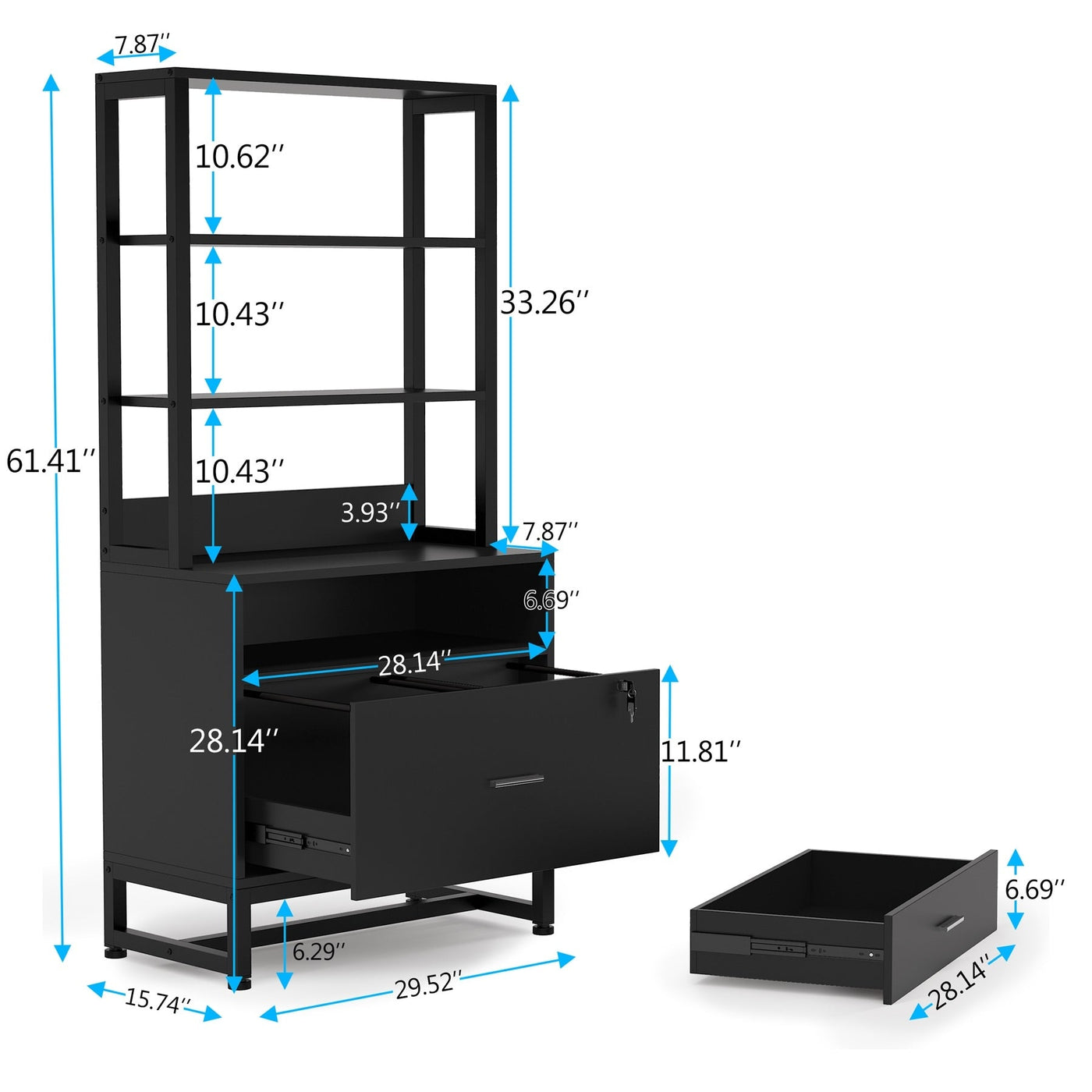 File Cabinet with 2 Drawer, Modern Filing Cabinet Printer Stand with Lock