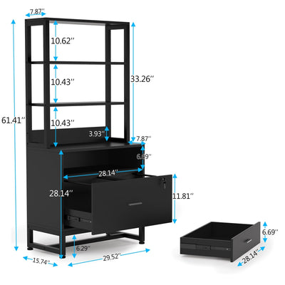 File Cabinet with 2 Drawer, Modern Filing Cabinet Printer Stand with Lock